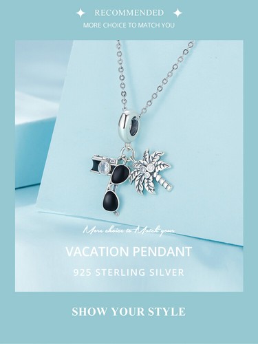 Wostu 925 Sterling Silver Vacation Pendant Camera Tree Bracelet Charm Bead Gift - Picture 3 of 13