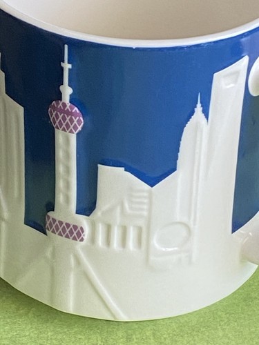 Starbucks 16oz Coffee Mug Shanghai Embossed 3D Relief Building Blue and White - Picture 3 of 15