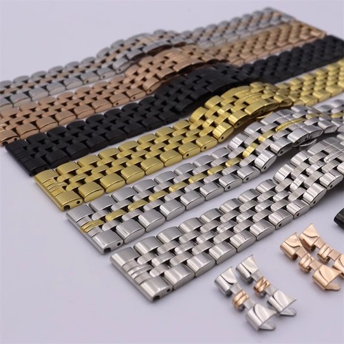 Straight+Curved End 12 14 16 18mm-24mm Metal Watch Band Stainless Steel Bracelet - Picture 1 of 13