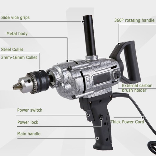 2180W 880rpm Corded Electric Drill Mixer Concrete Mud Drill Mixing Tool Machine - Picture 4 of 9