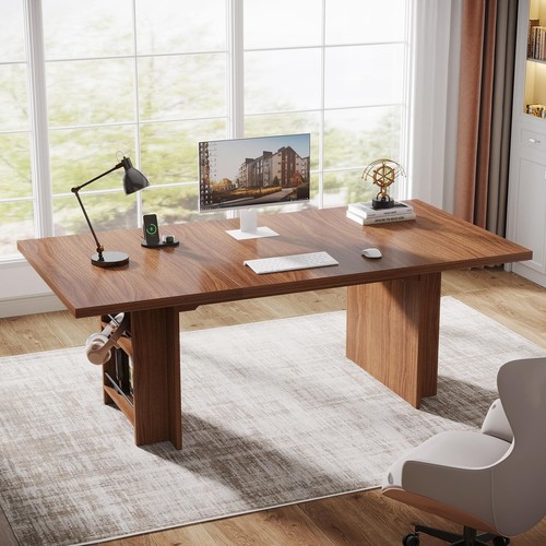 63-in Large Executive Desk Home Office Computer Writing Table with Storage Brown - Picture 4 of 4