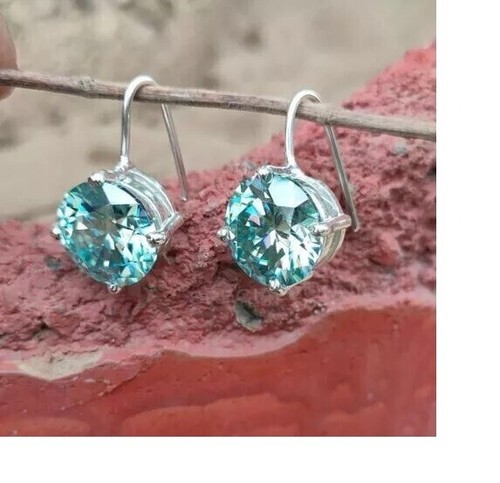 4.20 Ct Treated Certified Blue Diamond Solitaire Dangler Earrings In 925 Silver - Picture 2 of 7