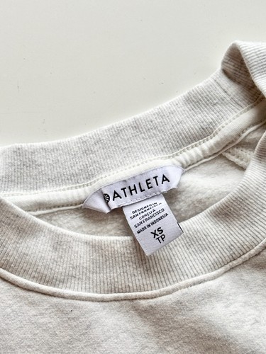 Sudadera ATHLETA Retroplush Revive Gris Niebla Algodón Jaspeado Cuello Redondo, Talla XS - Imagen 8 de 10
