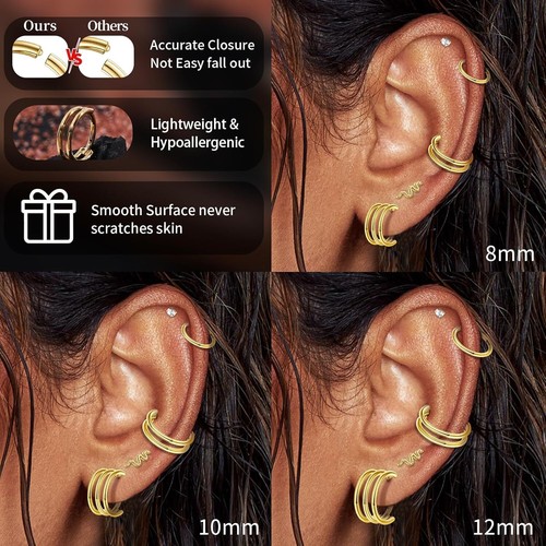3-7PCS Titanium 16G Cartilage Earrings Tragus Daith Helix Piercing CZ Stud Ring - Picture 95 of 102