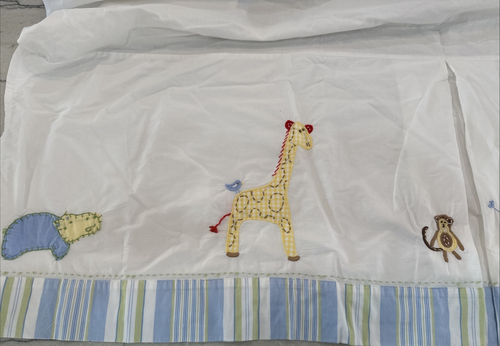 Pottery Barn Kids Crib Bed Skirt Embroidered Giraffe Elephant Hippo Monkey READ - Picture 5 of 18