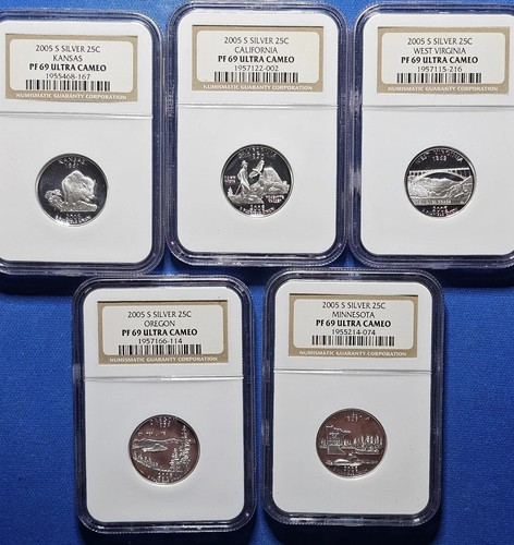 Juego de 5 monedas de plata a prueba de cuarto de dólar 2005-S 25C PF69UCAM NGC - Imagen 1 de 2