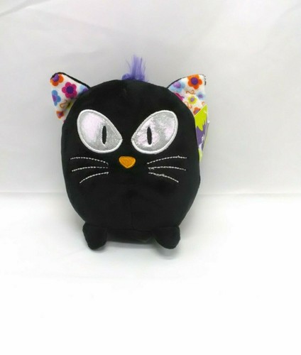 Schwarze Katze Plüschtier Silberaugen Stofftier Spielzeug 7 Zoll Blumenohr Mittelholz - Bild 1 von 5