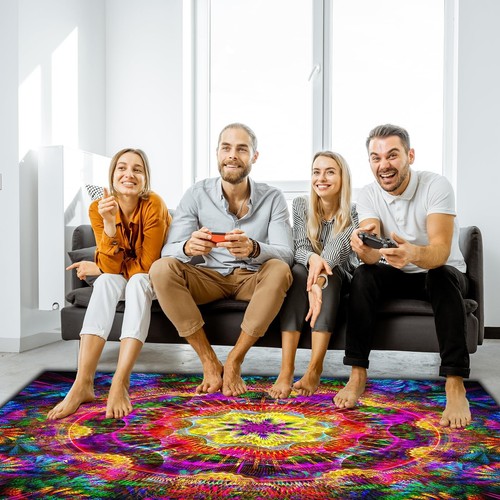 Trippy Mandala Area Tappeto Nero Luce,Grande UV Bagliore Reattivo al Buio Boho N... - Foto 7 di 7