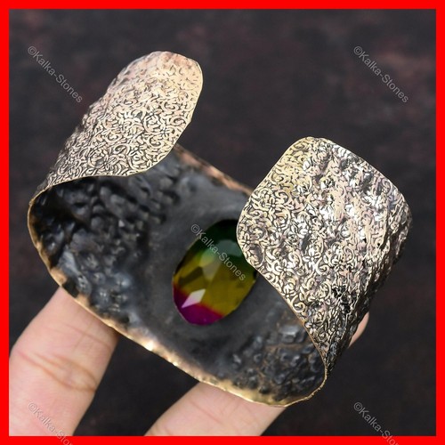 Brazalete Brazalete Ovalado Natural Multi Turmalina Compromiso Nuevo Envuelto en Alambre Cobre - Imagen 6 de 6