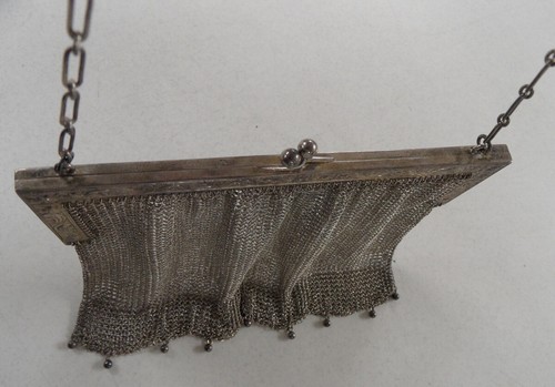 Vintage Antique STERLING SILVER 925 Chain Mail MESH PURSE Chatelaine Beaded 157g - Picture 5 of 10