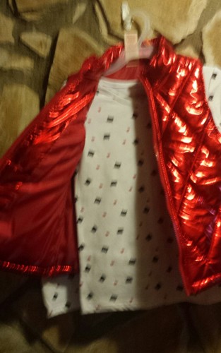 Faded Glory Girls XS, Med,LG, 2 pc. Puffy Vest/Glitter Shirt Red/White Cats #GC2 - Picture 2 of 2