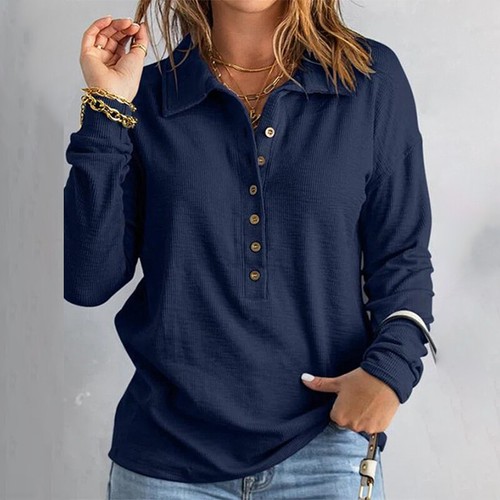 Womens Polo Shirts Long Sleeve Tunic Blouse Ladies Loose Pullover Tee Fall Tops - Picture 4 of 16