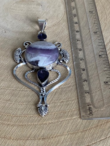 Amethyst Pendant Sterling Silver 925 Plated Purple Vintage Style Bohemian Ethnic - Picture 4 of 4