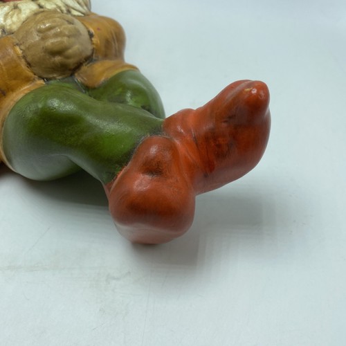 Garden Gnome Dwarf Hand Painted Ceramic Statue 1970s Yard Art Vintage Kick Back - Picture 3 of 12
