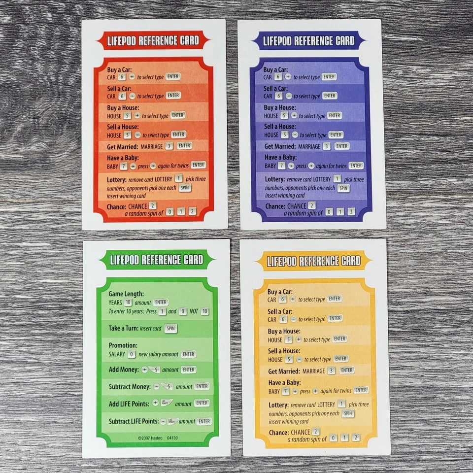 Game of Life Twist and Turns 4 Lifepod Reference Cards 2007 Replacement Pieces - Image 4 of 4