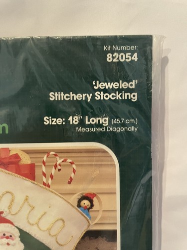 Bucilla Christmas Heirloom Jeweled Stitchery Stocking Heres Santa 18" Long 82054 - Picture 3 of 6