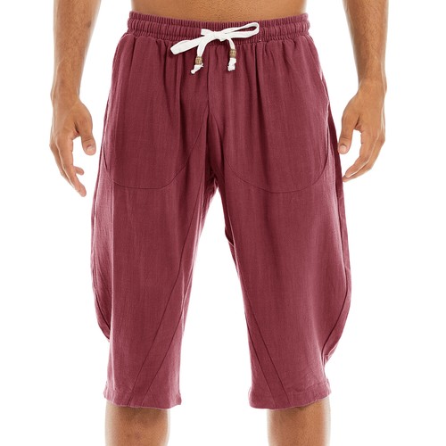 Herren Baumwolle Leinen Harem Shorts unter Knie Baggy Capri Yoga Fitness Freizeit Hose - Bild 35 von 68