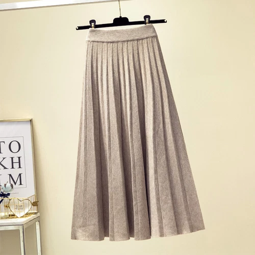Women Fall Knitted Pleated Skirt Elastic High Waist Winter Swing A-line Casual - Bild 21 von 31