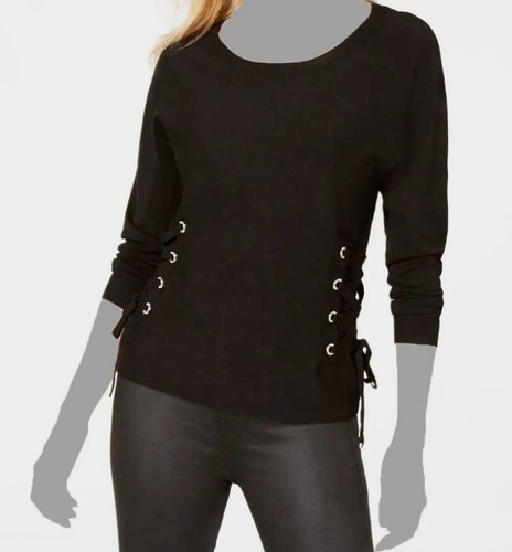 NWT Woman’s INC International Concepts Side Lace-Up Sweater Black SZ M $69.50 - Picture 3 of 3