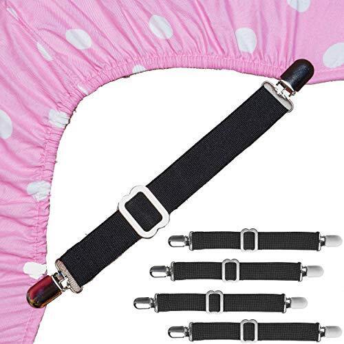 4 PCS Bed Sheet Clips Keep Bedsheets in Place-Corner Bands Pack of 4 Black - Picture 1 of 6