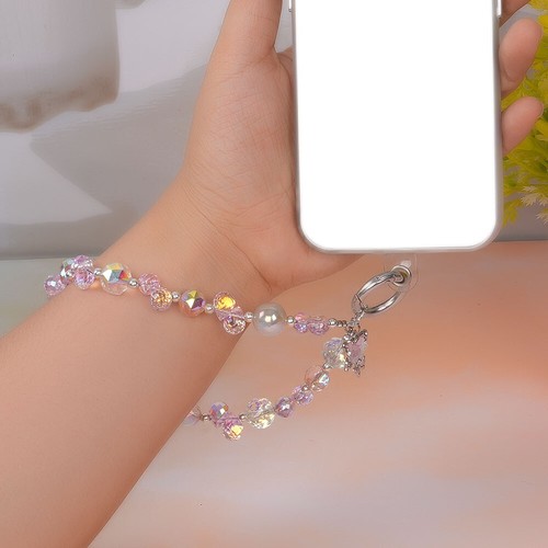 Sac de téléphone portable en cristal rose lanière breloque téléphone bracelet porte-clés anti-perte - Photo 6 sur 9