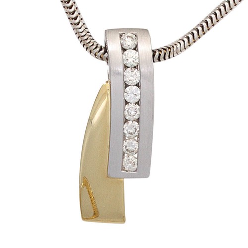 Pendiente Con 8 Diamantes Brillantes 585 Oro Amarillo/Blanco Semi Mate, Dama - Imagen 2 de 3