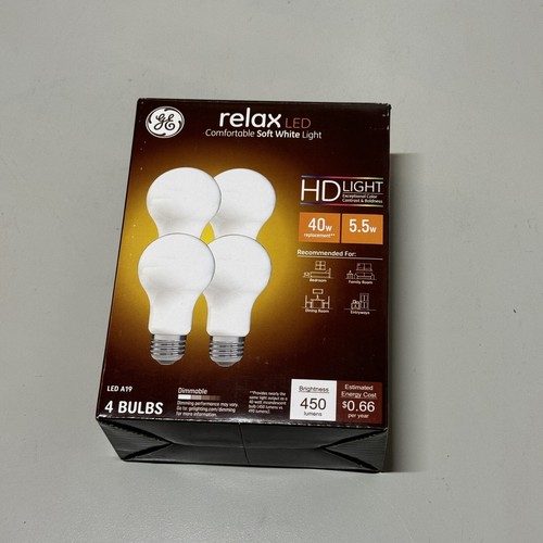 GE 93129437 HD LED Light Bulbs, Soft White, 5.5 Watt, 450 Lumens, 4 Bulbs-Tested - Picture 1 of 4