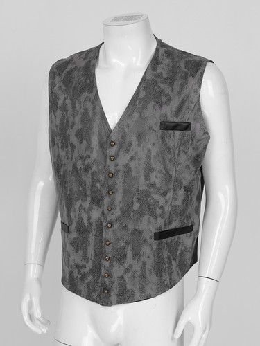 Men Waistcoat Cowboy Suit Vest V neck Faux Leather Steampunk Costume Jacket Top - Picture 6 of 20