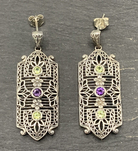 Ohrstecker Amethyst  & Peridot 925er Silber   Antik Style - Bild 2 von 13