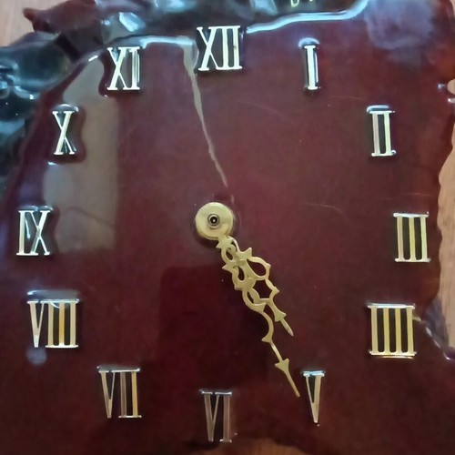 Burl Wood Wall Clock Vintage Redwood Slab Handcrafted 15×14 Brass Roman Numeral - Picture 2 of 13