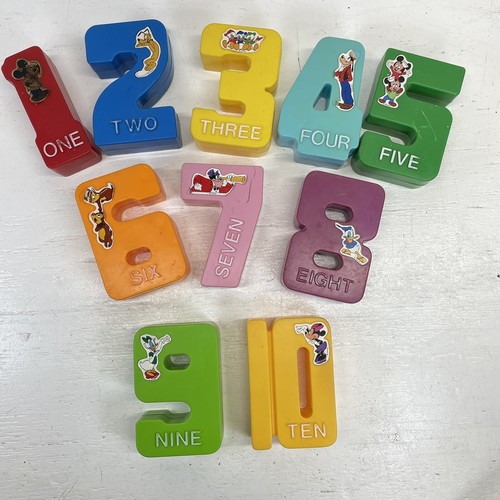 Vintage Disney Mickey Mouse Numbers 1-10 Jumbo Stacking Plastic Blocks Complete