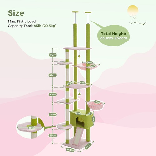 PAWZ Road Floor to Ceiling Cat Tree Tower Scratcher Height Adjustable 91''~100" - Picture 33 of 52
