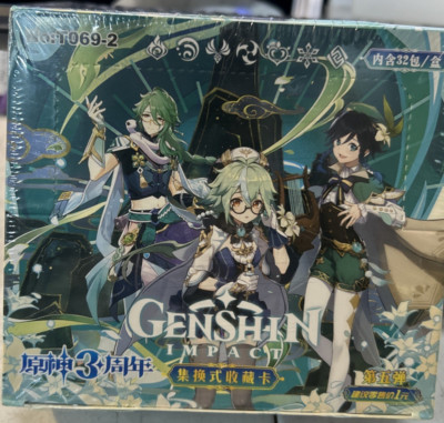 New Genshin Impact 32 Pack Booster Box Trading Card Holo CCG TCG Doujin #T069