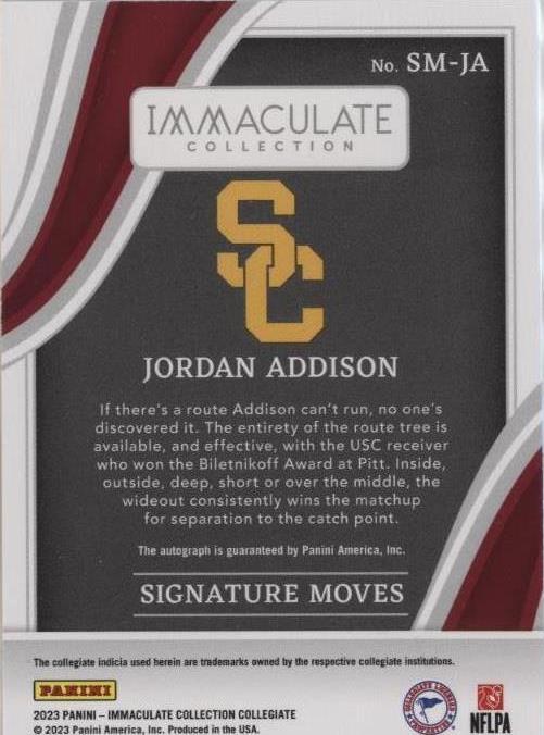 2023 Panini Immaculate Collection Collegiate Jordan Addison #SM-JA