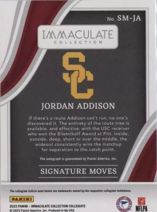 2023 Panini Immaculate Collection Collegiate Jordan Addison #SM-JA