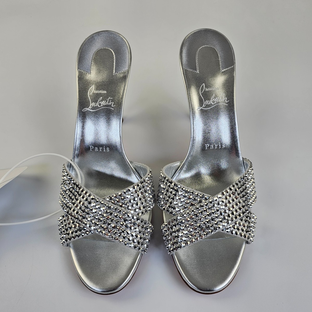 CHRISTIAN LOUBOUTIN Mariza Is Back Strass 85mm Silver Mules