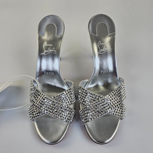 Sandalias CHRISTIAN LOUBOUTIN Mariza Is Back Strass 85 mm plateadas mulas nuevas - Imagen 6 de 10