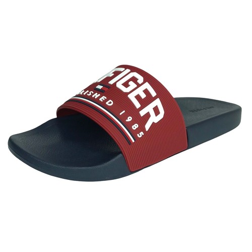 Sandalias Tommy Hilfiger Para Hombre Eldin Slide Talla 13 Rojo Azul Ligeras y Cómodas