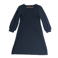 Ann Taylor Dress Women 8 Black Long Balloon Sleeve Round Neck Minimalist Modest