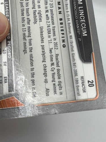 2013 Bowman Chrome Tim Lincecum Black Refractor #'d 02/15 20 SF Giants - Picture 5 of 5