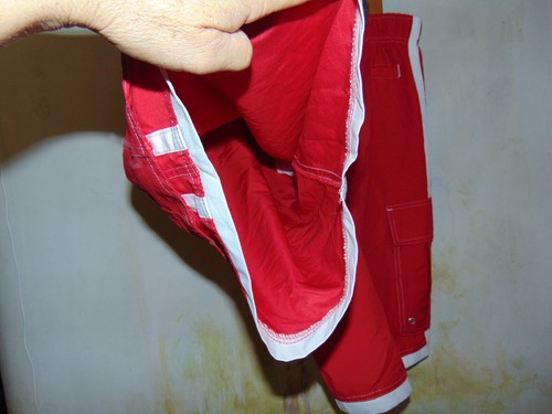 Y2K Colorblock Bever;ly Hills Polo Club Mens Red & White Swim Trunks Swim Shorts - Picture 8 of 13
