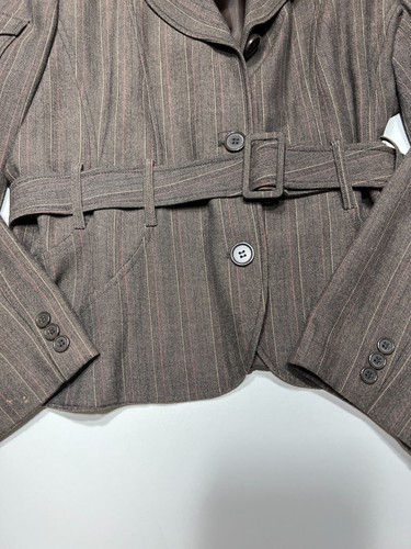 David N Blazer Jacket Womens Size 16 Brown Belted Stripe Classic Sleeve Pocket - Picture 4 of 10