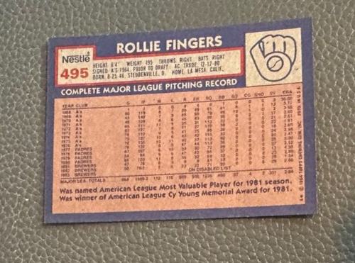1984 Nestle #495 Fingers - Brewers - Imagen 2 de 2