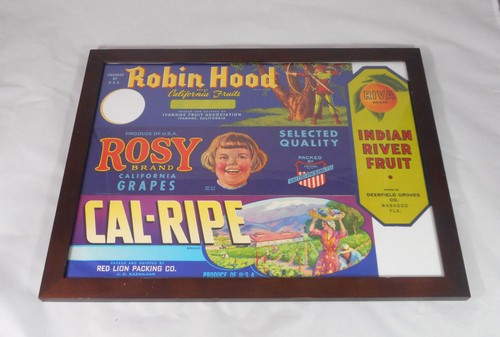 4 etichette per cassa frutta vintage incorniciate 17" x 13" - Foto 3 di 3