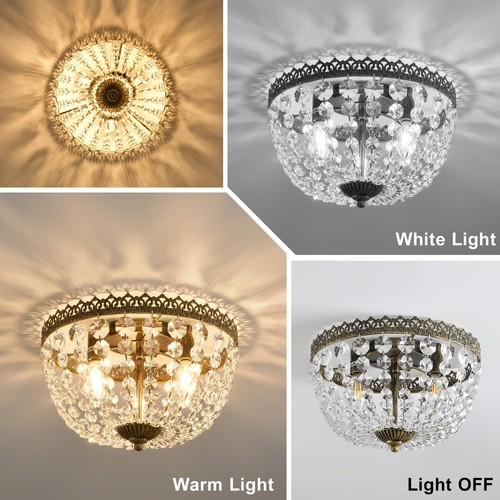 3 Lights French Empire K9 Crystal Flush Mount Chandelier Lighting Antique Cei... - Picture 7 of 9