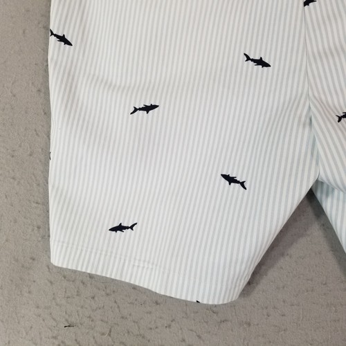 Nautica deck shorts men's 42 x 8.5 white blue stripe shark all over print NEW - Picture 9 of 13