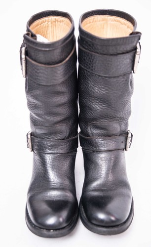 Women's Free Lance Black Leather Biker Boots Size 39 - Picture 2 of 7