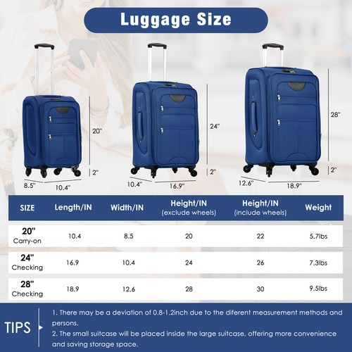 Softside Luggage Expandable 3 Piece Set Suitcase with Duffel Bag Upright Spinner - Picture 2 of 10