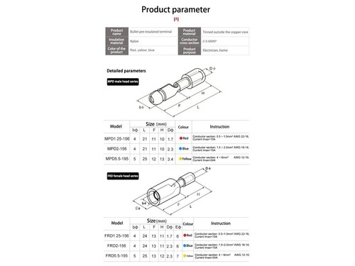 Conectores bala hembra macho aislados de alta calidad 22-10 AWG crimpado 100 piezas - Imagen 22 de 22