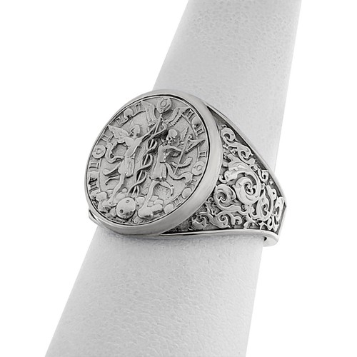 Real 14K White Gold Gemini Ring, Zodiac Sign Mens Gold Coin Astrology Ring - Picture 7 of 8